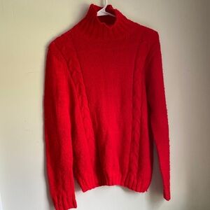 Red Turtleneck Cable Knit Sweater
